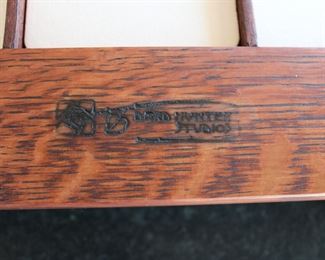 Signature on Dard Hunter Studios Tiger Oak frame made to hold three 4" ceramic tiles