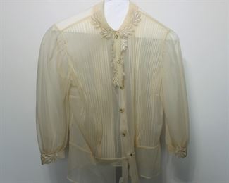 Gorgeous sheer blouse, size medium.  We have racks of great, like new women's clothes size small to medium, vintage to current trend!