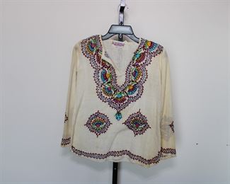 Vintage Made in India 100% cotton embroidered blouse, size Medium/Large.  We have racks of great, like new women's clothes size small to medium, vintage to current trend!