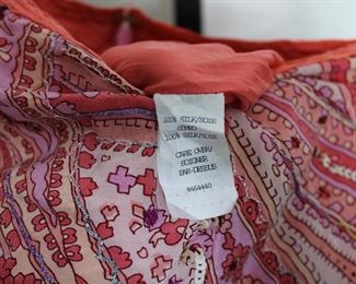 Label on vintage silk skirt.  Vintage Made in India 100% cotton embroidered blouse, size Medium/Large.  We have racks of great, like new women's clothes size small to medium, vintage to current trend!