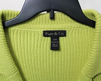 Label on the Pure & Co. cotton cardigan, size medium/large.   We have racks of great, like new women's clothes size small to medium, vintage to current trend!