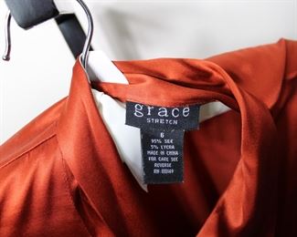 Label on grace silk blouse, size 6.  We have racks of great, like new women's clothes size small to medium, vintage to current trend!