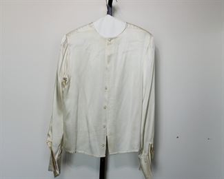 Lovely silk blouse with French cuffs, size small.  We have racks of great, like new women's clothes size small to medium, vintage to current trend!