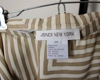 Label on Jones New York size 10 silk skirt.  We have racks of great, like new women's clothes size small to medium, vintage to current trend!