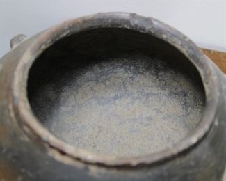 Another view of early pottery pot, possibly Mississippian Culture, approximately 8" across and 6" tall