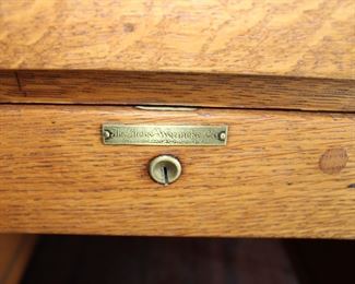 Globe-Wernicke tiger oak desk with additional drawer and paper rack on the top.  A perfect addition to your Globe-Wernicke oak barrister bookcases!