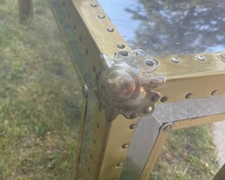 Fabulous 1970's brass and chrome trunk style console table