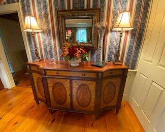 Beautiful inlaid sideboard is 70" long by 20" deep and 39" tall.