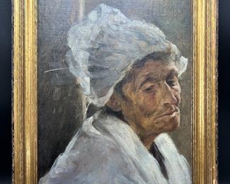20th Century Oil on Board Portrait of a Elderly Woman