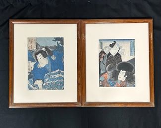 Pair of Japanese Toyokuni "Gosotei" 1777-1835 Woodblock Prints