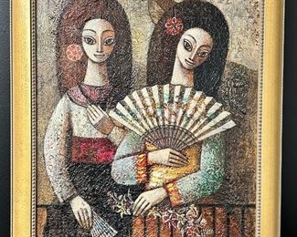 Oil on Canvas "Majas Con Abanicos" painting by Juan Covas