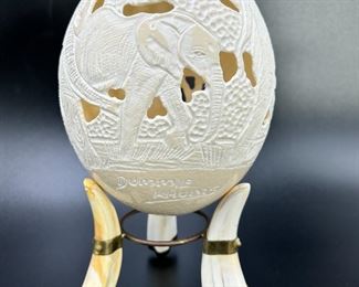 Hand Carved African Ostrich Egg -Warthog & Brass - Dummie Khums
