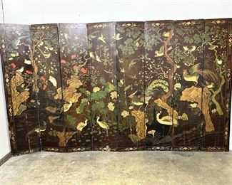 19th Century Hand Painted Chinese 8 Panel Wood Screen