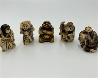 Lot of 5 Vintage Japanese Artist Signed Figures