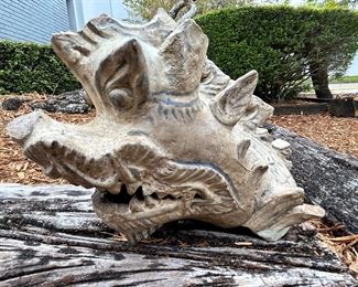 Antique Asian Dragon Head Glazed Roof Finial