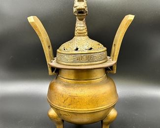 Asian Brass Serpent Dragon Incense Burner