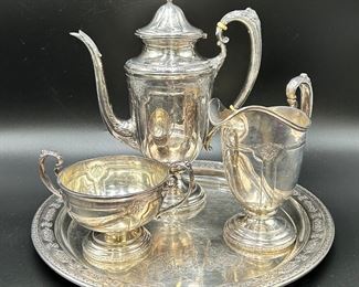 Louis XIV by Towle, Set of 4-PC Sterling Coffee Service with Tray 46.45 Troy Oz.