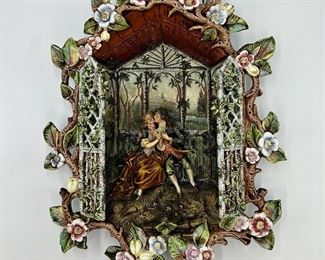German Porcelain Victorian Figural Scene Wall Plaque
