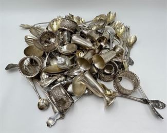 Estate Lot of Sterling Flatware, Cup, Napkin Ring, Salt & Pepper Shakers 65.22 Troy Oz.