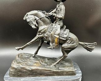 Cowboy Bronze Sculpture on Marble Base by Frederic Remington
