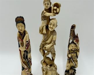 Lot of 3 Carved Asian Okimono Figurines