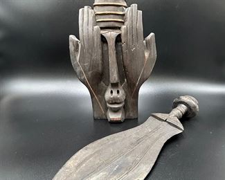 African Wood Tribal Sculpture & African Ikul Kuba Ritual Knife