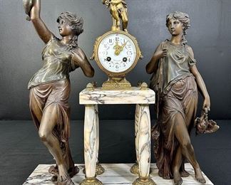 Chateau Thierry "Goddess of the Hunt" Bronze Patina Spelter Mantel Clock E. M.