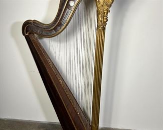 Large Classical Harp with Gilt Gold Eagle and Claw Feet