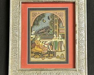 Pair of Indo-Persian Framed Watercolor Ink Art