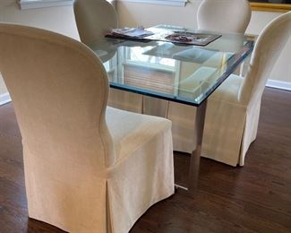 Glass Top Dining Table w/ 4 Fully Upholstered Chairs 