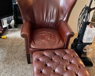 Leather Wing Chair w/ Ottoman 