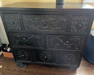 Carved Ebony stained Chest  - Hickory Chair 