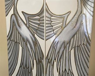 Pair Carved and Painted Peacock Panels - Hanging 