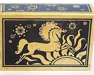 Matchbook cover with damaged empty wooden matchbox