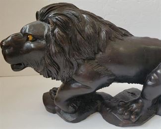 Wooden LION tv console statue