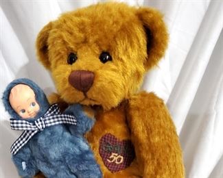 Ganz 50th Anniversary teddy bear holding doll