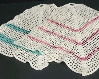 2 hand-crocheted dish towels