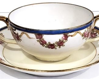 Nippon Noritake maple leaf cream soup bowl & plate