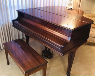 Kimball 5 ft. mahogany baby grand piano with matching bench - circa 1935