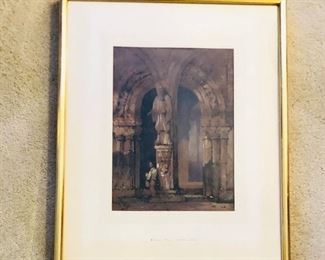 Watercolors by Samuel Prout (British 1783-1852) Cathedral archway (sight size 9” x 12”) & cottage scene (sight size 10” x 8”)