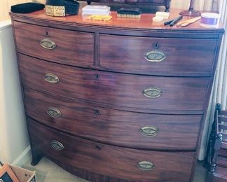 Antique 5-drawer bow front dresser (43”L, 22”D, 41.5”H) - brasses are not original