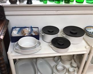Green glass canisters, Thomas Flammfest casseroles, ramekins & tart pans