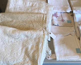 Linens - tablecloths including Quaker lace & cut work, pillow covers & more