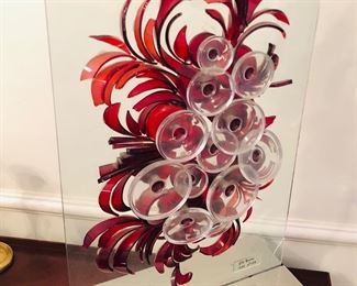 1973 glass assemblage sculpture by French artist Gil Berre (21”H, 12”W, 6”D) 