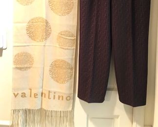 Valentino wool scarf, brown Fendi pants (size XXXL - 38” waist)