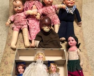 Dolls including Effanbee, Norah Wellings sailor & Storybook, vintage monkey puppet