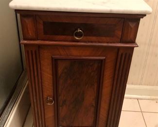 Antique walnut marble top stand, c. 1880s (17”W, 15.5”D,  27.5”H)
