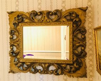 Mirror with ornate gilt frame - 19” x 23” overall 