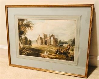 Watercolor of church ruins by Samuel Prout (British 1783-1852), sight 10” x 15”, framed 17” x 22”