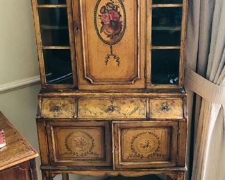 Petite Italian Neoclassical china cabinet - mid 19th century, hand painted (57”H, 23”W, 12”D)